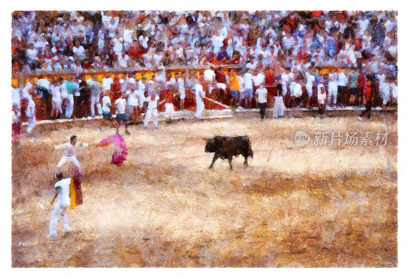 西班牙潘普洛纳的公牛――数字操纵