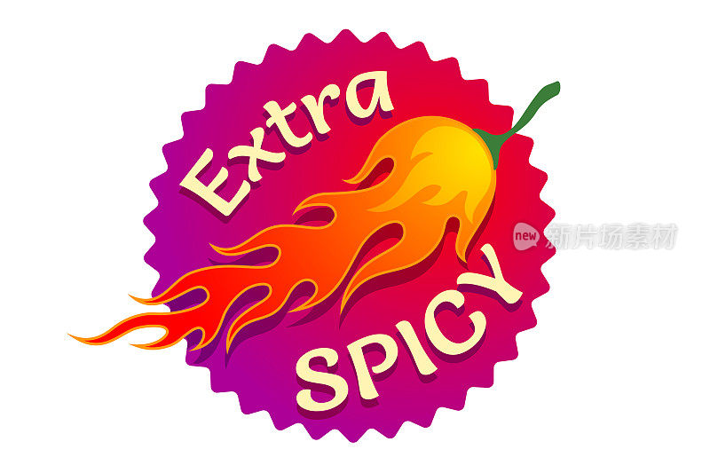 矢量贴纸与辣椒辣椒在火辣的食物。墨西哥菜、印度菜或泰国菜的辣椒大旗。
