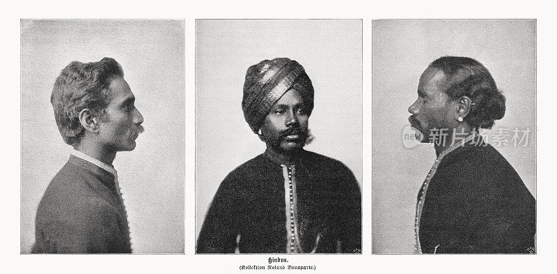 印度印度教徒历史肖像，半色调版画，1899年出版