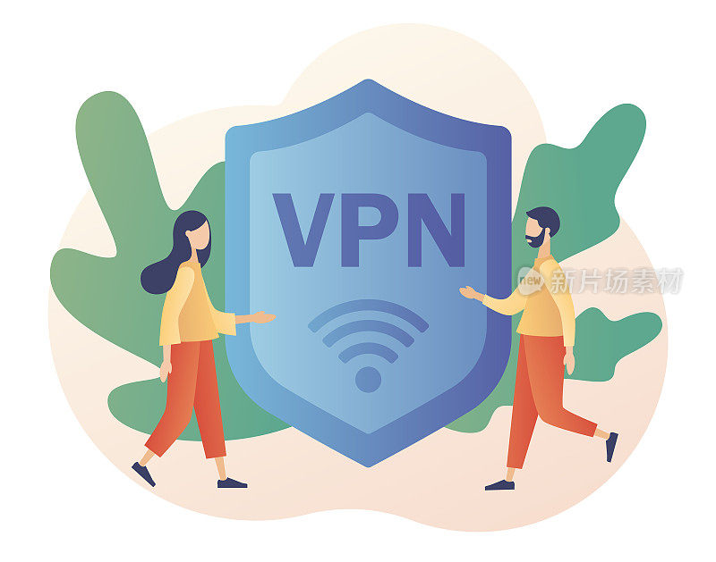 虚拟专用网络的概念。VPN服务标志。网络安全，网络安全，数据保护，远程服务器。现代平面卡通风格。白色背景上的矢量插图