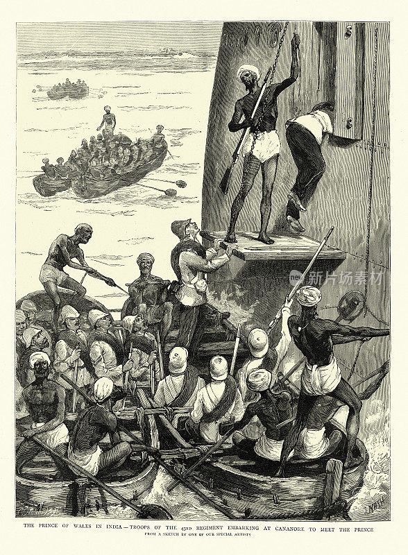 第43团的士兵在Cannanore登上一艘船，军事史，十九世纪维多利亚时期的大英帝国