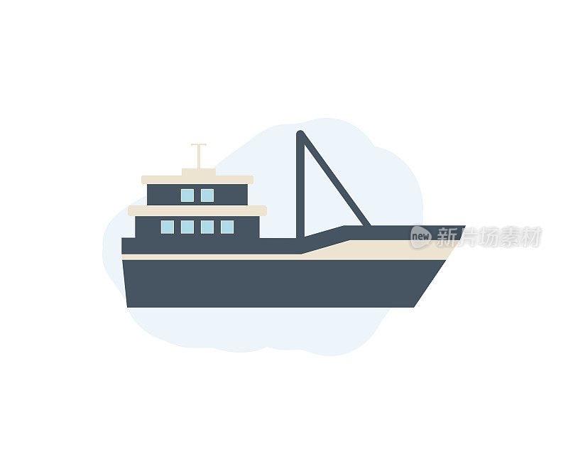 海鲜鱼船。传统渔船。海洋船舶。船舶矢量设计与插图。