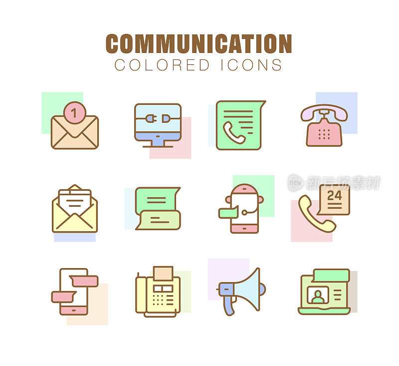 通信线路图标设置。可编辑的中风。像素完美。