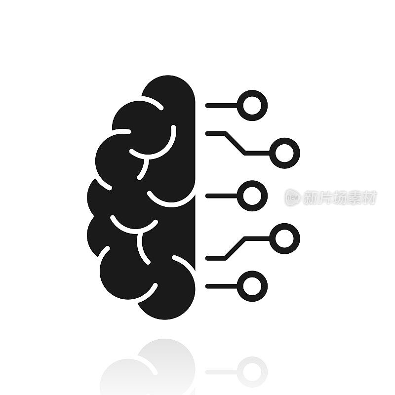大脑和电路板。白色背景上反射的图标