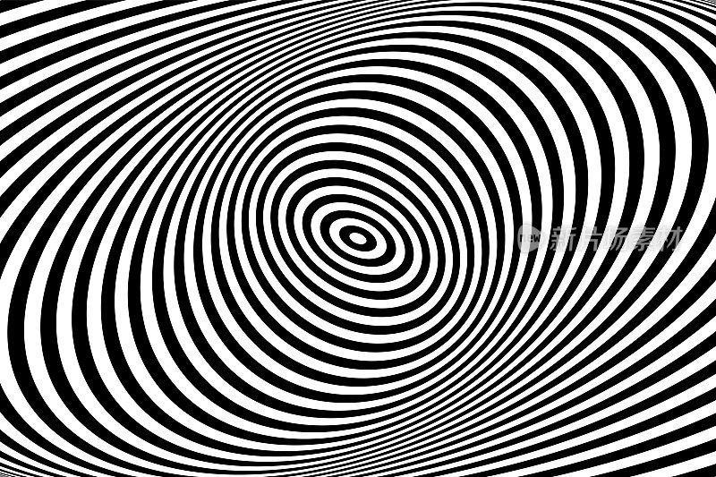 抽象欧普艺术条纹图案中的旋转运动与三维错觉。
