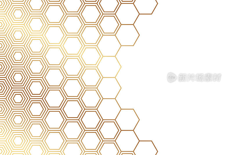 几何豪华白色背景与金色六边形或蜂巢。