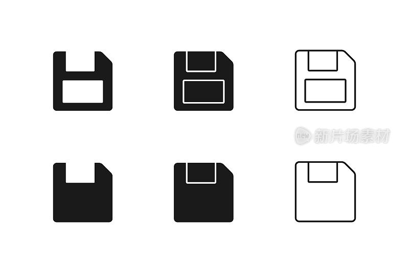 Save图标。软盘集矢量设计上的白色背景。