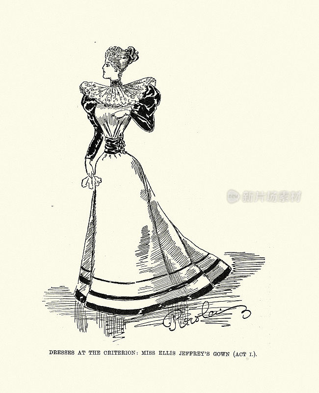 复古插图晚期维多利亚妇女的时尚，服装，19世纪90年代，19世纪时期的服装