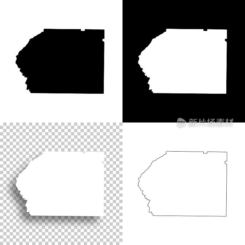 杜利县，乔治亚州。设计地图。空白，白色和黑色背景