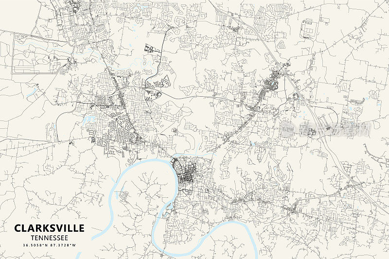 克拉克斯维尔，田纳西州，美国矢量地图