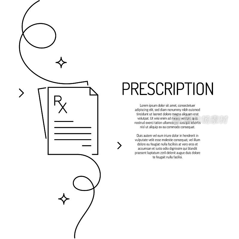处方图标的连续线条绘制。手绘符号矢量插图。