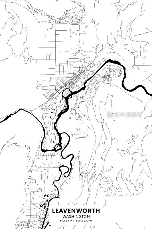 莱文沃思，华盛顿，美国矢量地图