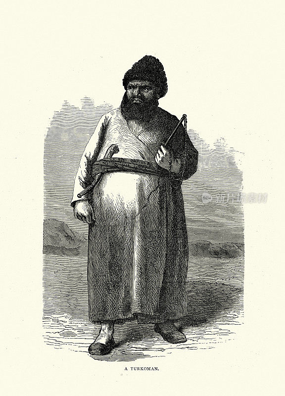19世纪70年代维多利亚时代，身着传统服装的土库曼人