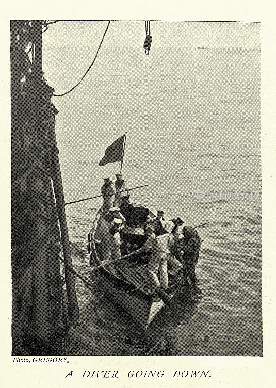 19世纪90年代，英国皇家海军潜水员下海