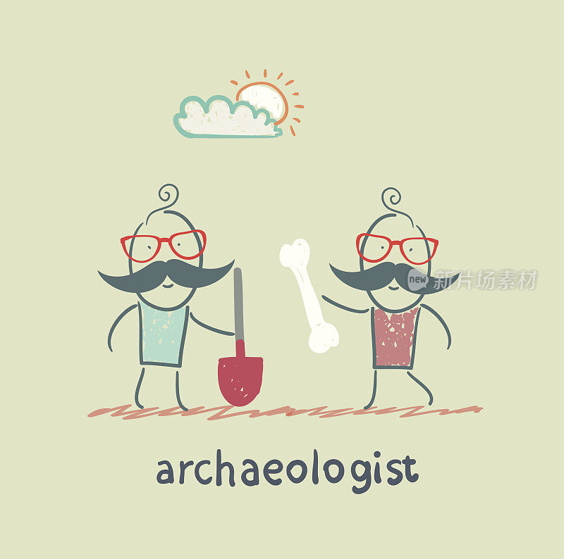 考古学家拿着铲子