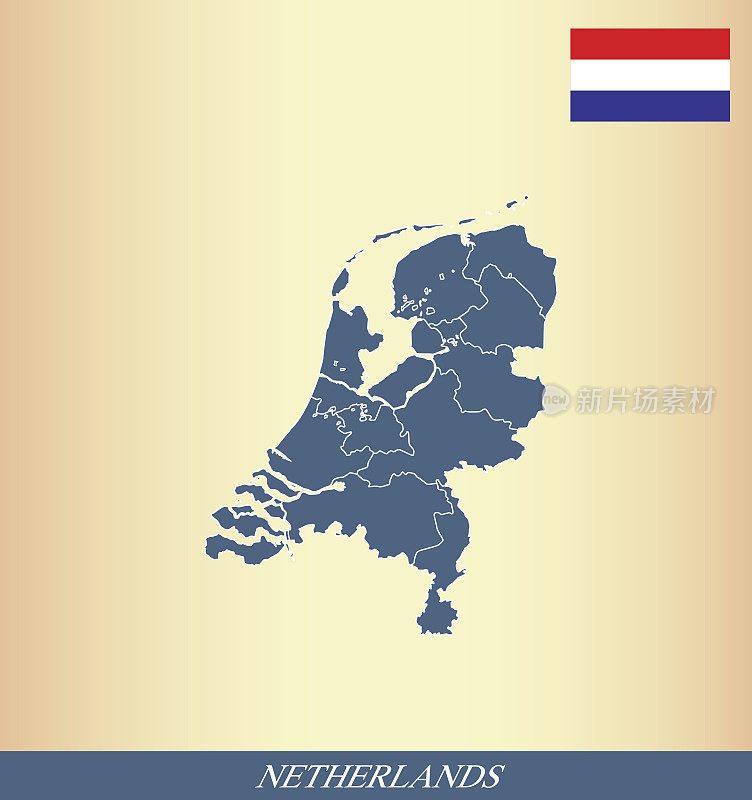 荷兰地图轮廓矢量和荷兰旗矢量轮廓