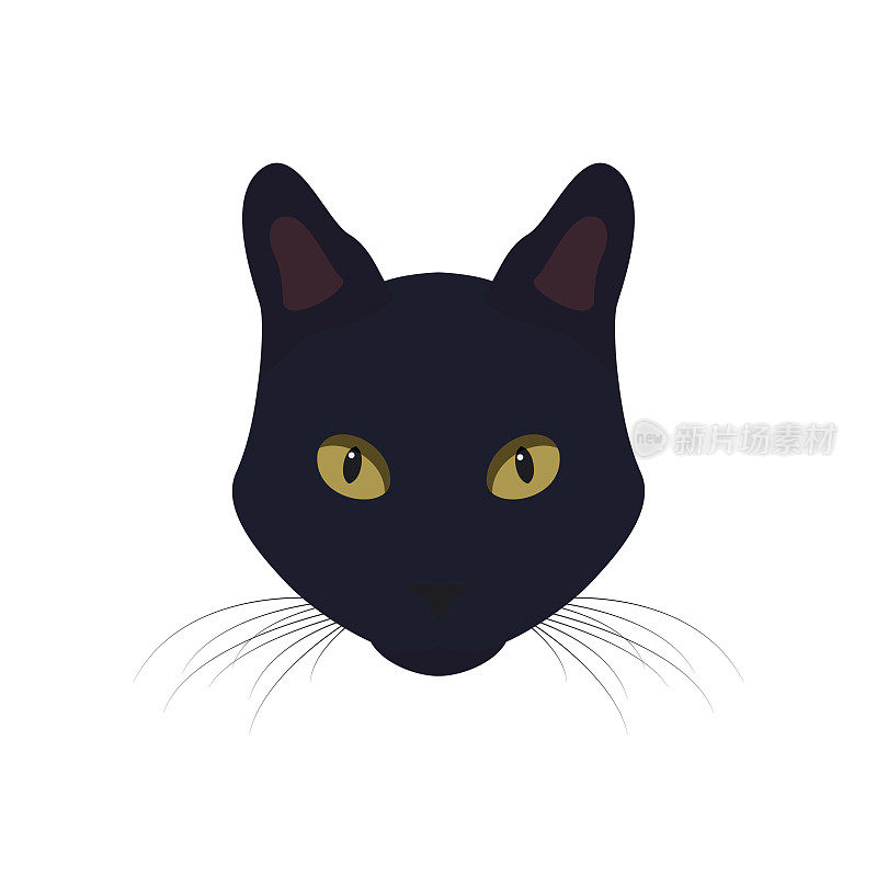 黄色眼睛的黑猫。黑猫矢量插图。
