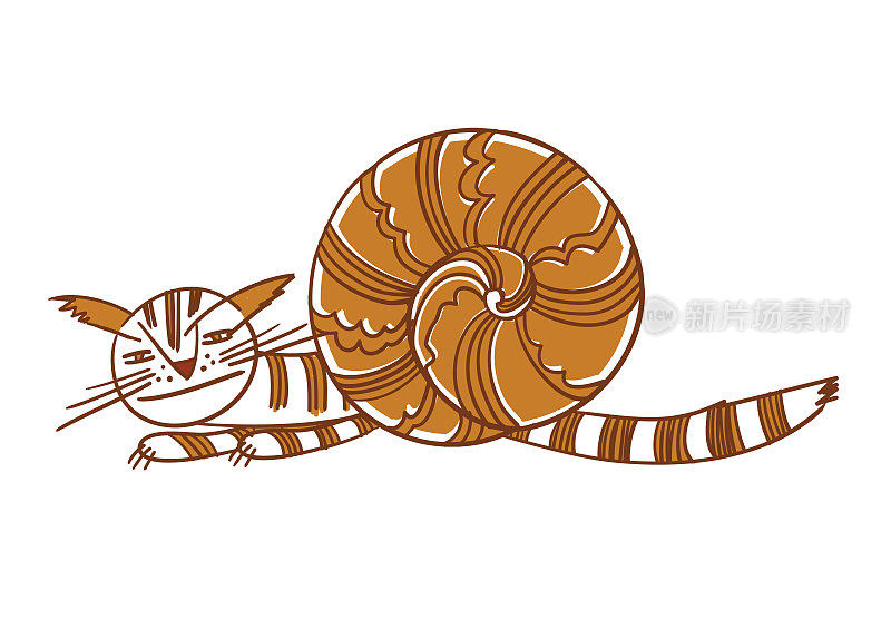Cat-snail。可爱的插图