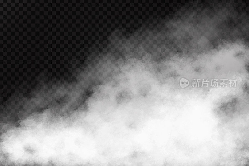 矢量现实隔离烟雾的透明背景效果。真实的雾或云装饰。