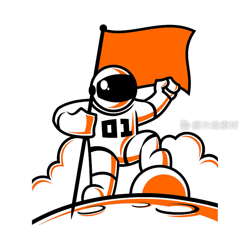 宇航员角色穿着太空服和旗帜