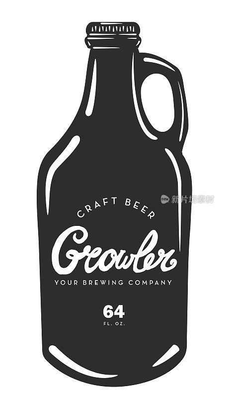 手绘精酿啤酒Growler玻璃罐与样本文本标签