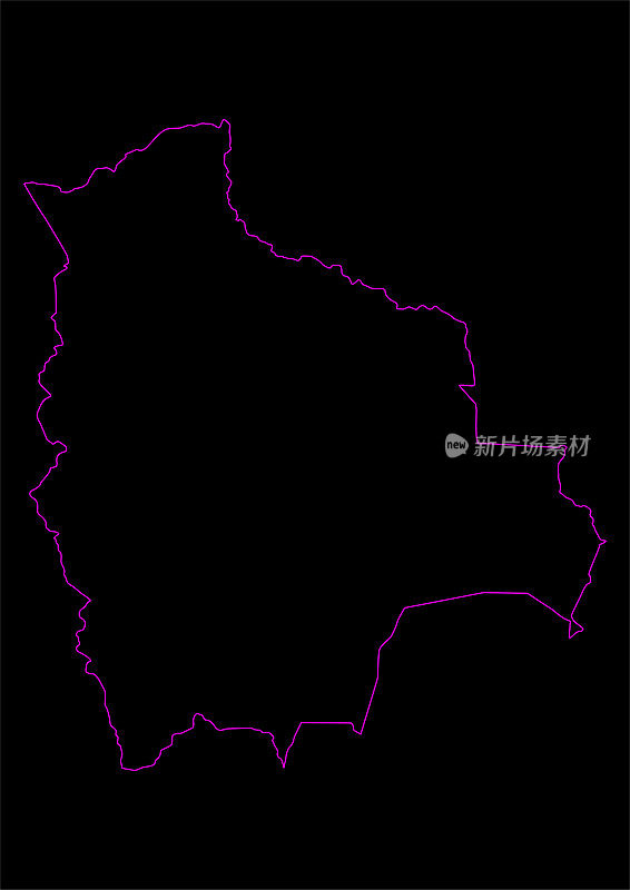 黑色背景下的玻利维亚霓虹灯地图