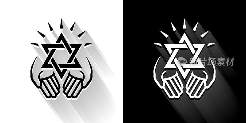 犹太教黑色和白色与长影子的图标