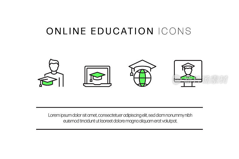 在线教育，电子学习，家庭学校相关的现代矢量图标