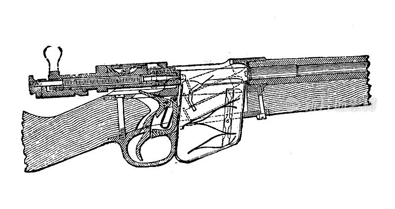 古董插图:武器枪步枪扳机部分