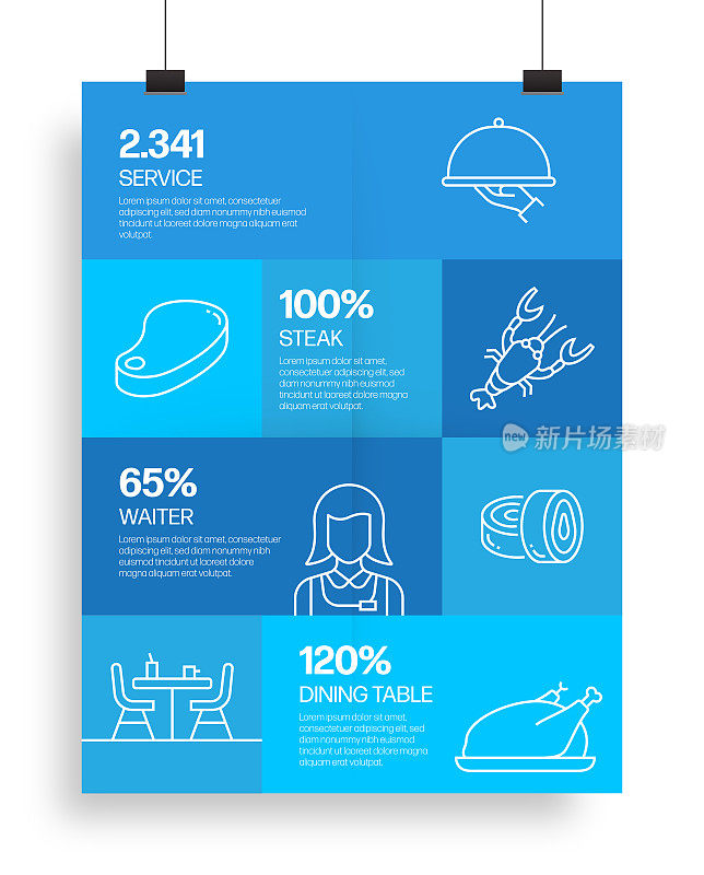 餐厅，食品和饮料相关的过程信息图表模板。过程时间图。使用线性图标的工作流布局