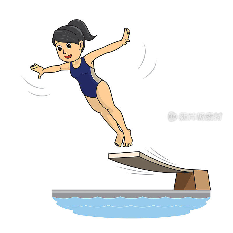 在跳水比赛中，一名跳水女运动员张开手跳入水中