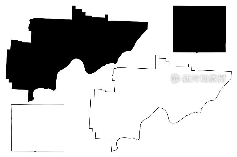 华盛顿州和俄亥俄州韦恩县(美国县，美国，美国，美国)地图矢量插图，草稿示意图