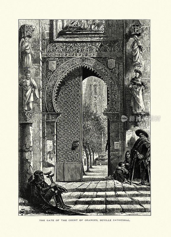 19世纪，西班牙安达利西亚，塞维利亚大教堂，橙庭的大门