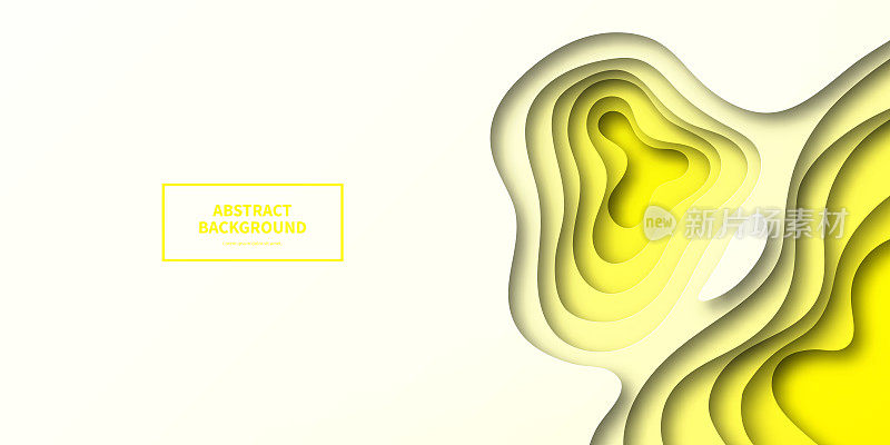 剪纸背景-黄色抽象波浪形状-时尚的3D设计