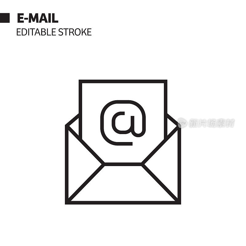 电子邮件营销线图标，轮廓矢量符号插图。