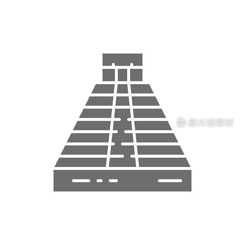 奇琴伊察，库库尔坎金字塔，帕伦克，图卢姆，特奥蒂瓦坎灰色图标。