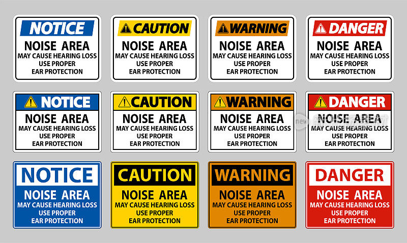 噪音区域可能导致听力损失使用适当的耳保护措施