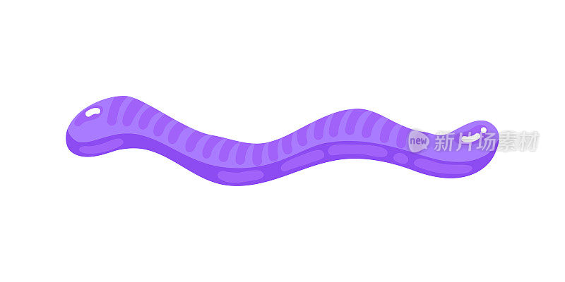 紫色软糖果冻蠕虫糖果与惊人的味道平面风格设计矢量插图。