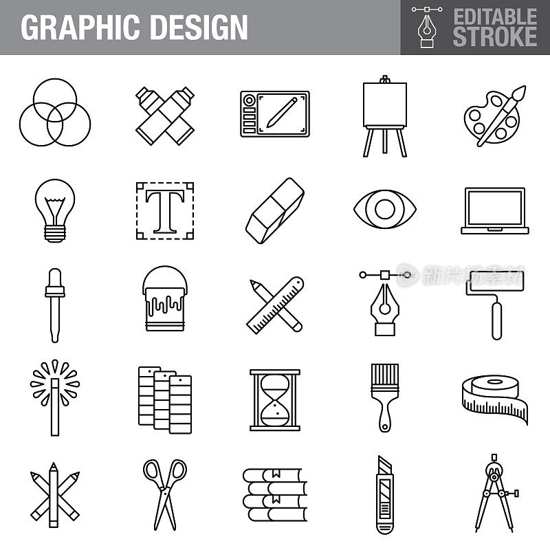 图形设计可编辑的描边图标集