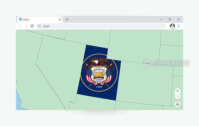 浏览器窗口与地图的犹他州，搜索犹他州在互联网。