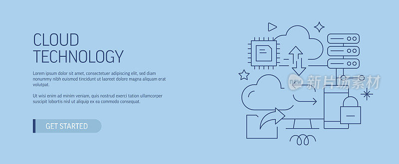 云技术相关网页横幅线条风格。现代设计矢量插图的网页旗帜，网站标题等股票插图