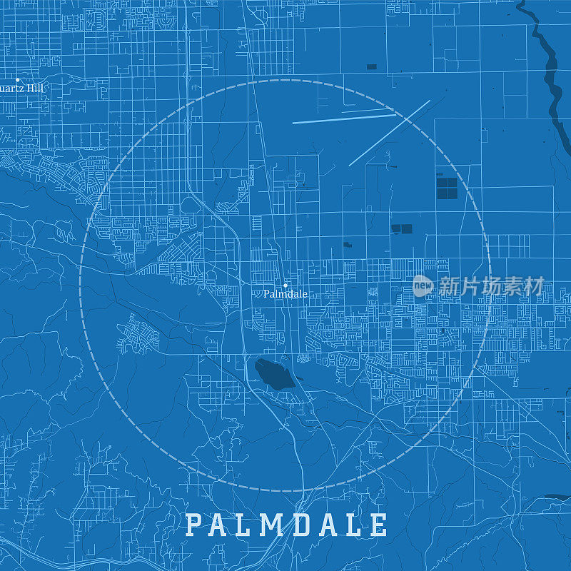 棕榈谷CA城市矢量道路地图蓝色文本