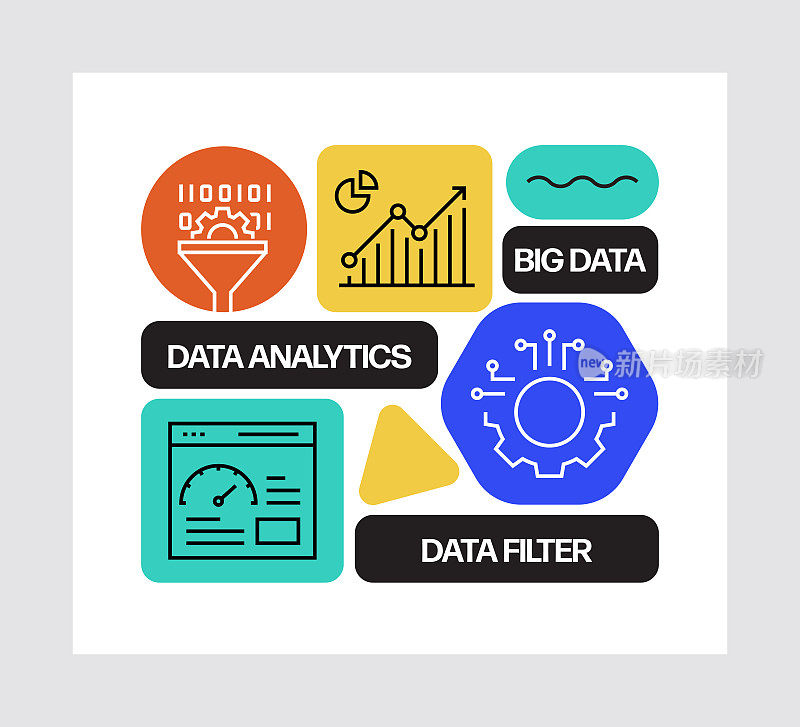数据分析概念，线条风格矢量插图
