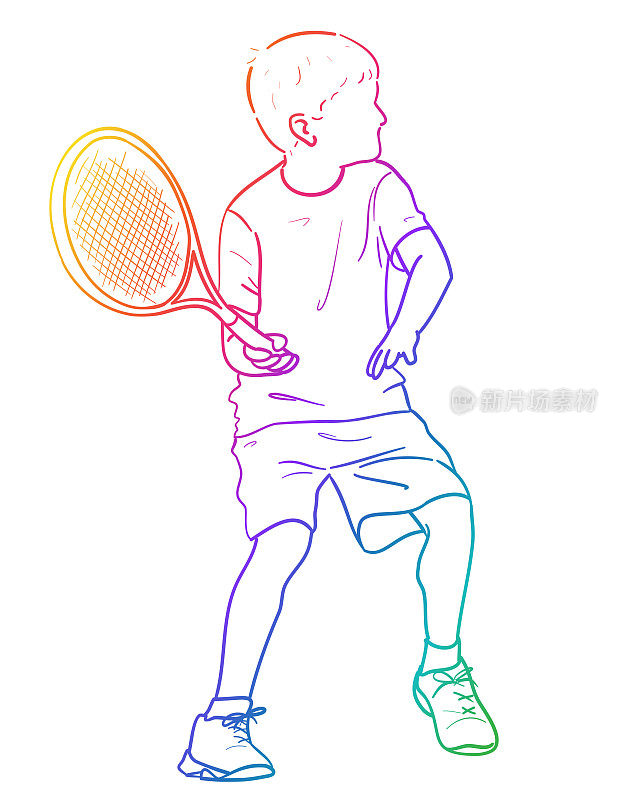 男孩网球划水彩虹