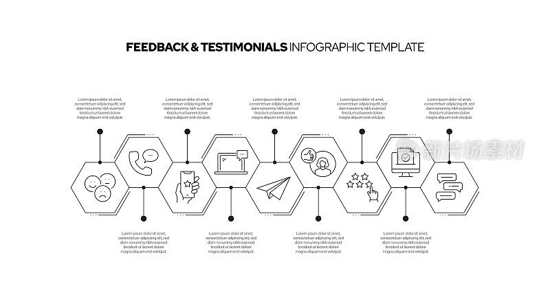 反馈和奖状概念矢量线信息图形设计图标。9选项或步骤的介绍，横幅，工作流程布局，流程图等。