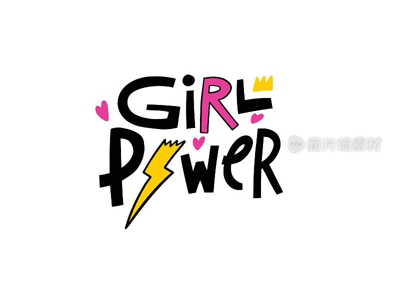 “女孩的力量”励志文字。反对女权主义的短语。矢量插图孤立在白色背景上。