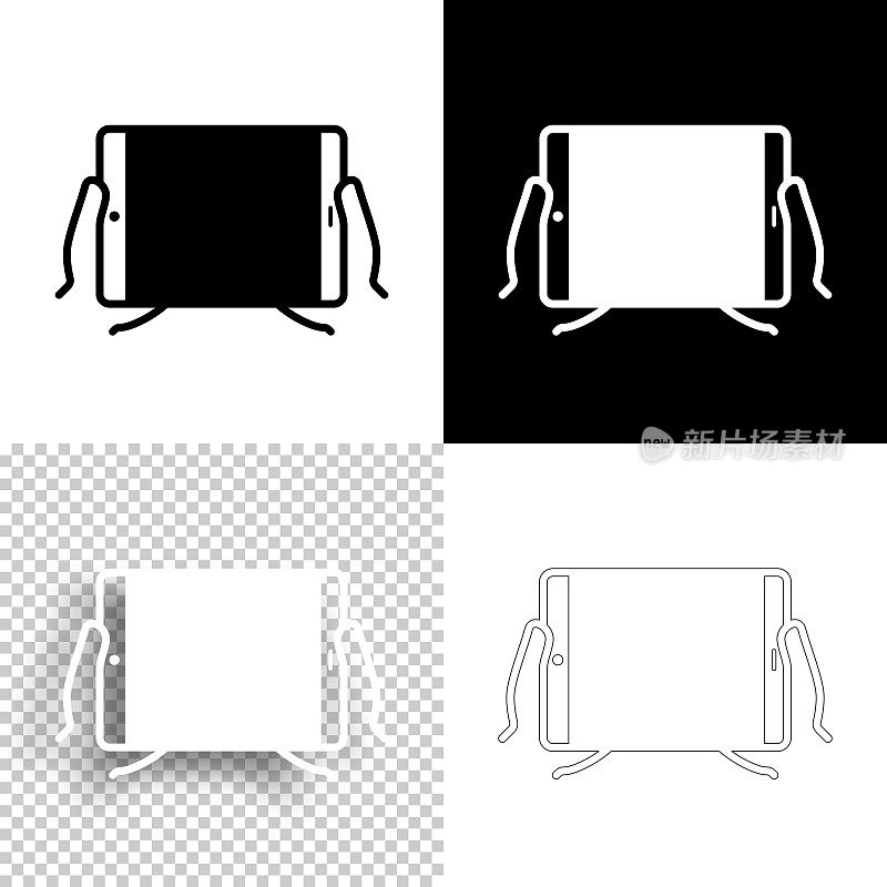 手持平板电脑。图标设计。空白，白色和黑色背景-线图标