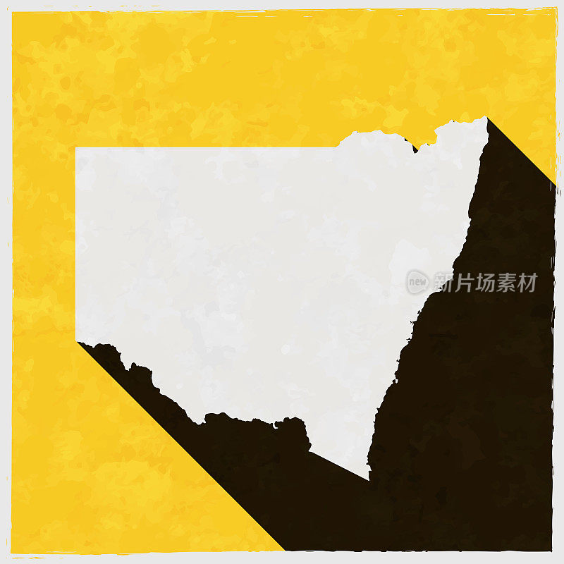 新南威尔士州地图与纹理黄色背景上的长阴影
