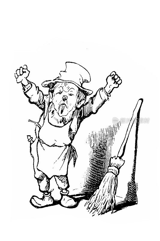 英国讽刺漫画――戴帽子拿扫帚的人