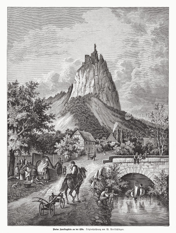 史波林斯坦城堡(弗拉比涅克)，木刻，出版于1885年